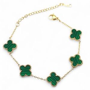 Gold Green Clover Charm Bracelet 7.5” | Elegant Luxury Inspired Jewelry